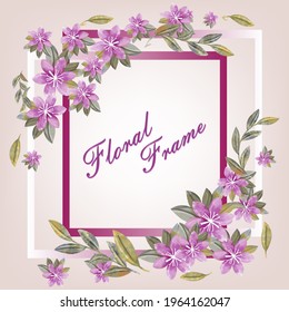 Marco floral adornado con flores violetas y marcos cuadrados