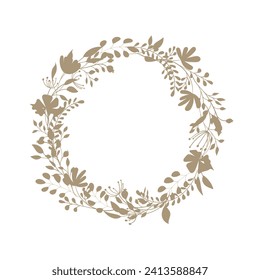 Floral Frame. Delicate botanical pattern. Elegant round frame with botanical elements. Minimalistic vector floral decor for postcard design, greeting cards, packages, covers.