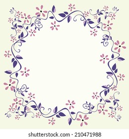 floral frame with delicate flowers in lilac tones