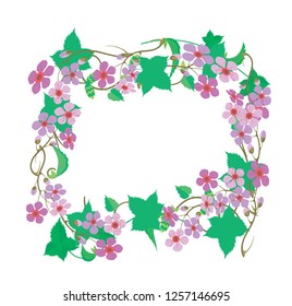 floral frame of delicate lilac cherry flowers