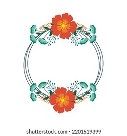 Floral frame design. Frame circle flower for wedding or invitation design. Floral frame