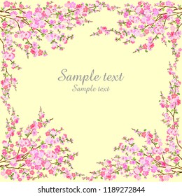 Floral Frame.  Design element isolated on Yellow background. Vector illustration