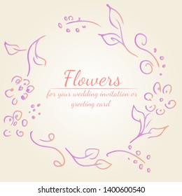 Floral frame design elements for wedding invitation and greeting card. Hand drawn. Line art. Sketch.