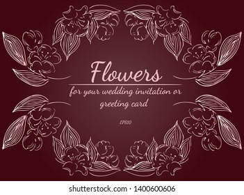 Floral frame design elements for wedding invitation and greeting card. Hand drawn. Line art. Sketch.