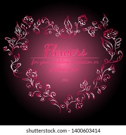 Floral frame design elements for wedding invitation and greeting card. Hand drawn. Line art. Sketch