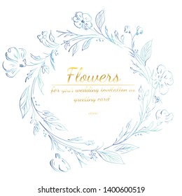 Floral Frame design elements for your wedding invitation and greeting card. Hand drawn vector illustration. Line art. Sketch
