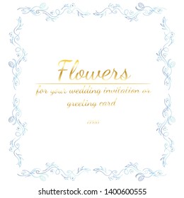 Floral Frame design elements for your wedding invitation and greeting card. Hand drawn vector illustration. Line art. Sketch