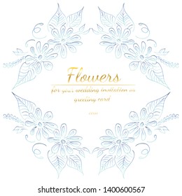 Floral Frame design elements for your wedding invitation and greeting card. Hand drawn vector illustration. Line art. Sketch