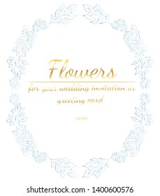 Floral Frame design elements for your wedding invitation and greeting card. Hand drawn vector illustration. Line art. Sketch