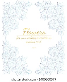 Floral Frame design elements for your wedding invitation and greeting card. Hand drawn vector illustration. Line art. Sketch