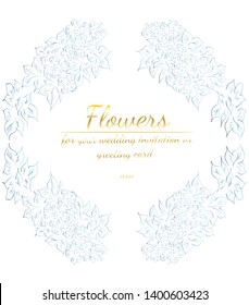 Floral Frame design elements for your wedding invitation and greeting card. Hand drawn vector illustration. Line art. Sketch