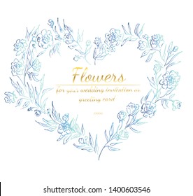 Floral frame design elements for your wedding invitation and greeting card. Hand drawn vector illustration. Line art. Sketch