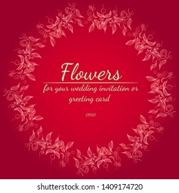 Floral frame design elements for your wedding invitation and greeting card. Hand drawn. Wreath of flowers. Outline style