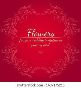 Floral frame design elements for your wedding invitation and greeting card. Hand drawn. Wreath of flowers. Outline