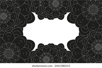 Floral Frame design isolated white background. Summer Flowers Border Template. Minimalism Dramatic Brutalism Hand Drawn poppy Flower. Editable stroke. Vector EPS 10