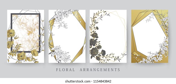 Floral frame design. Wedding invitation arrangement. Botanical composition. Hand drawn flowers. Composition for card, invitation, save the date.