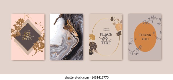 Floral frame design. Wedding invitation arrangement. Botanical composition with geometric frame. Hand drawn flowers, leaves, roses. Composition for card, invitation, save the date.