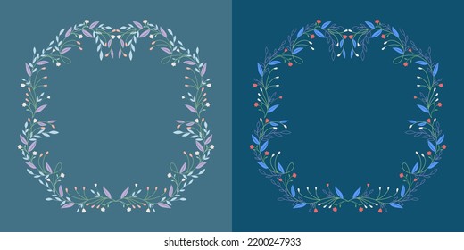 Floral frame design. Wedding invitation arrangement. Botanical composition with empty space for your text. Hand drawn leaves. Composition for cards, invitation, save the date.