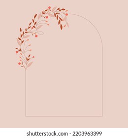 Floral frame design. Wedding invitation arrangement. Botanical composition with empty space for your text. Hand drawn leaves. Composition for cards, invitation, save the date.