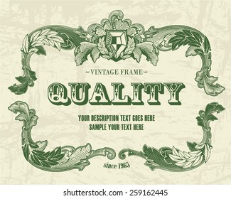 Floral frame in dollar style for retro label design