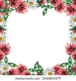 Floral frame for Easter banners. Clover, chamomile. Vector illustration. Cards, summer flyers, Easter decor, wedding invitations, posters, labels.