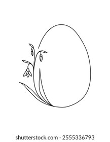 Floral frame in egg shape. Snowdrop. Easter concept. Linear vector illustration.