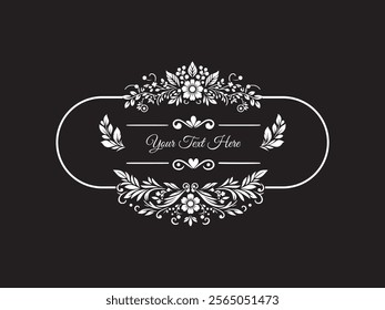 floral frame elements for text decoration in black and white flat style