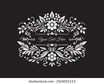 floral frame elements for text decoration in black and white flat style