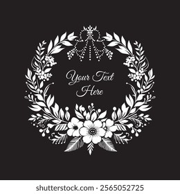 floral frame elements for text decoration in black and white flat style