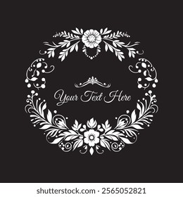 floral frame elements for text decoration in black and white flat style