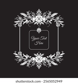 floral frame elements for text decoration in black and white flat style