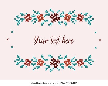 Floral frame. Embroidery style. Vector illustration