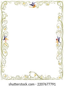 floral frame with fairies for a book