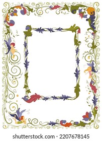 floral frame with fairies for a book