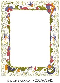 floral frame with fairies for a book