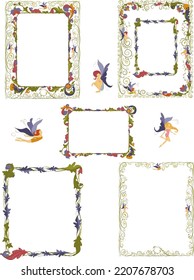 floral frame with fairies for a book