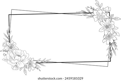 floral frame with flower bouquet, flower bouquet sketch