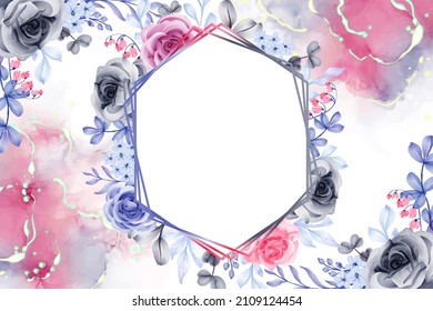 Floral Frame Flower with Hexagonal White Space Watercolor