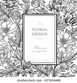Floral Frame. Flower rose background. Flourish border pattern for greeting, birthday cards  and  wedding invitations