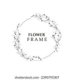 Floral marco floral forma redondo emblema logotipo aislado en fondo blanco, deja el logotipo lineal de lujo estilo de círculo estilo boutique