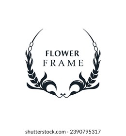 Floral marco floral forma redondo emblema logotipo aislado en fondo blanco, deja el logotipo lineal de lujo estilo de círculo estilo boutique