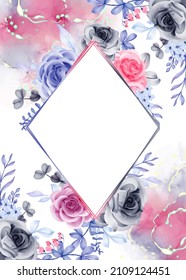 Floral Frame Flower with White Space Watercolor