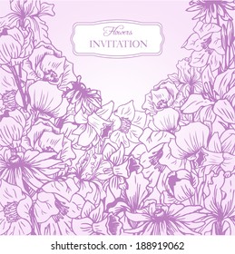 floral frame, flowers composition, hand drawn vector illustration