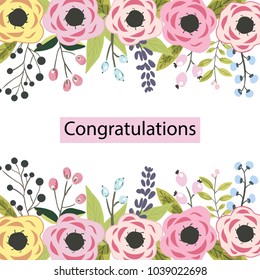 Floral Frame Flowers Design. Universal card for Invitation and Birthday Party. Vector Illustration.