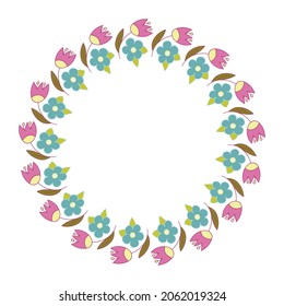 Floral frame. Flowers and leaves. Vector. Colorful element for design in doodle style.
