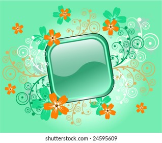 Floral frame or glossy button with copy-space