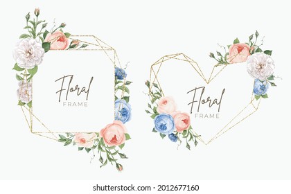 marco floral con línea dorada