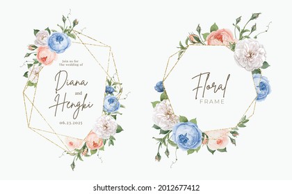 floral frame with gold line