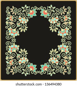 Floral frame with golden contour on dark background