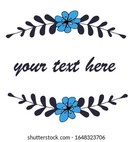 Floral frame. Graceful wreaths of wild flowers and leaves. Black and white illustration. Cute little leaf frame. For wedding invitations, save the date cards. Vector Artwork